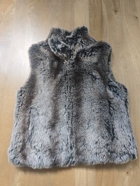 Blassport Bill Blass Reversible Faux Fur Vest - Black/Silver - Small